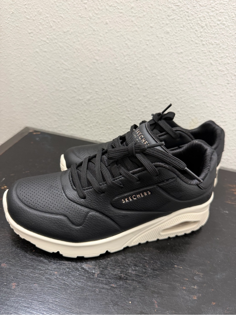 Skechers Black and Cream Platform Air-Cushion Ankle Sneakers - Picture 4 of 5
